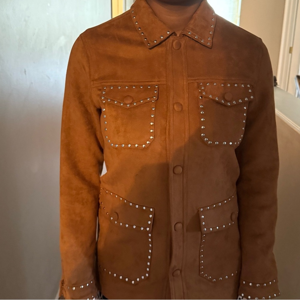 Studded Faux Suede Jacket - Brown - Picture 4 of 8